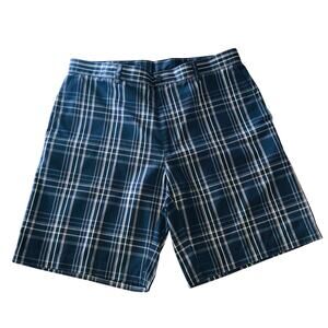 Men’s Alan Flusser Blue Gray Plaid Shorts Lightweight Sporty Wrinkle Resistant